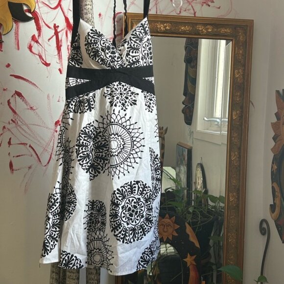 Elegant Black and White Patterned Halter Dress Medium by Majora - Picture 3 of 16